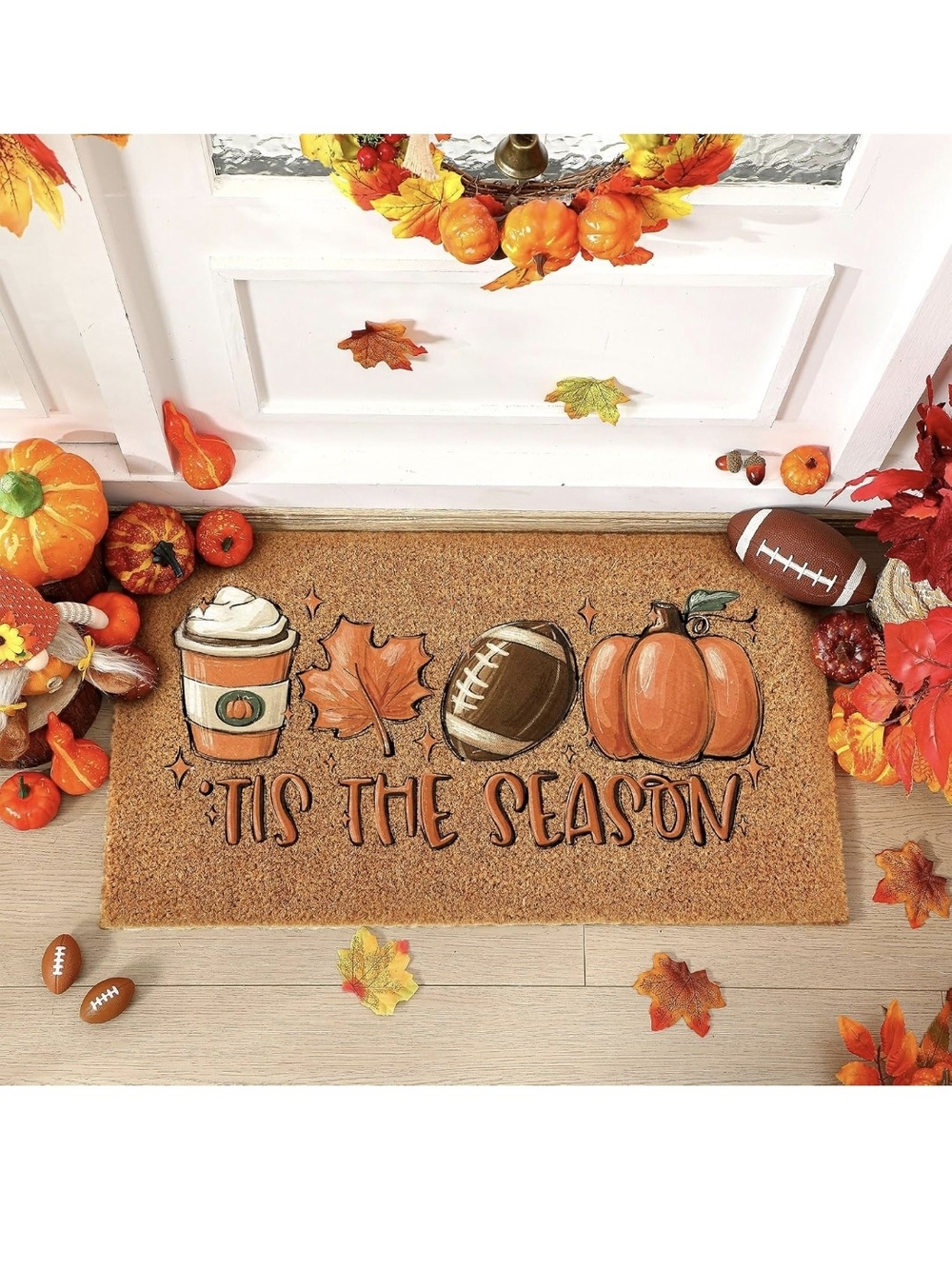 Fall Football Pumpkin 'Tis The Season Doormat - NIP